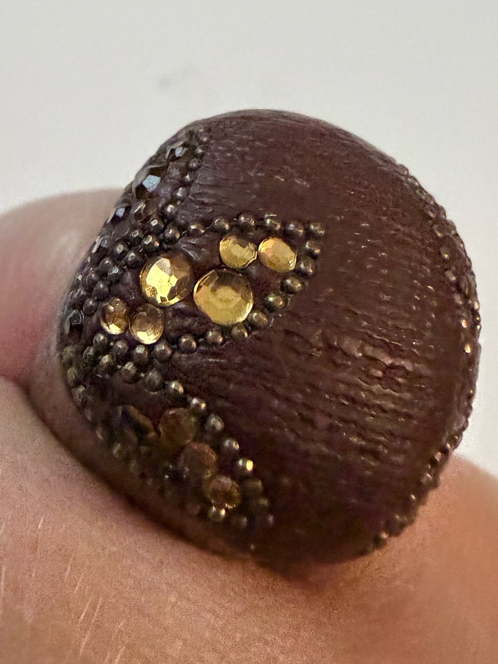 Boho artisan wooden chunky ring gold accent bling floral acorn fairy western 5.5
